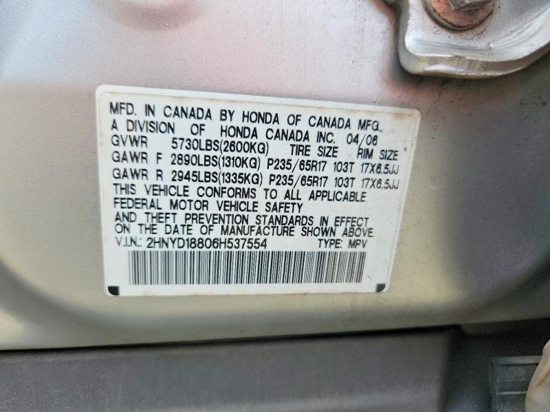 61283206 :رقم المزاد ، 2HNYD18806H537554 vin ، 2006 Acura Mdx مزاد بيع