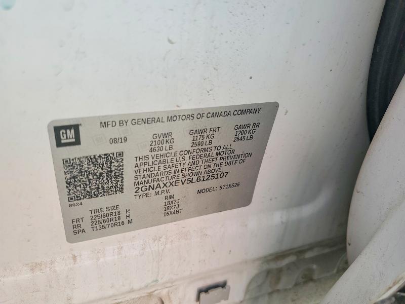 Продаж на аукціоні авто 2020 Chevrolet Equinox, vin: 2GNAXXEV5L6125107, номер лоту: 62117106