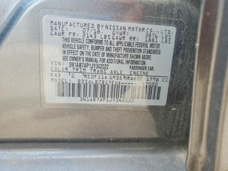 62436946 :رقم المزاد ، 3N1AB7AP1JY342022 vin ، 2018 Nissan Sentra مزاد بيع