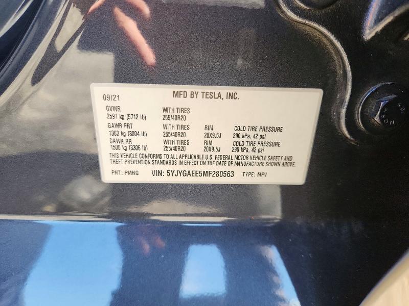 Aukcja sprzedaży 2021 Tesla Model Y, vin: 5YJYGAEE5MF280563, numer aukcji: 62092766