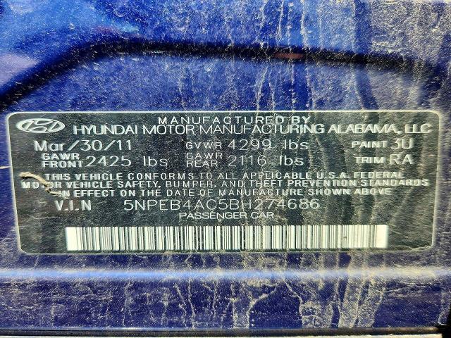 Aukcja sprzedaży 2011 Hyundai Sonata, vin: 5NPEB4AC5BH274686, numer aukcji: 60637296