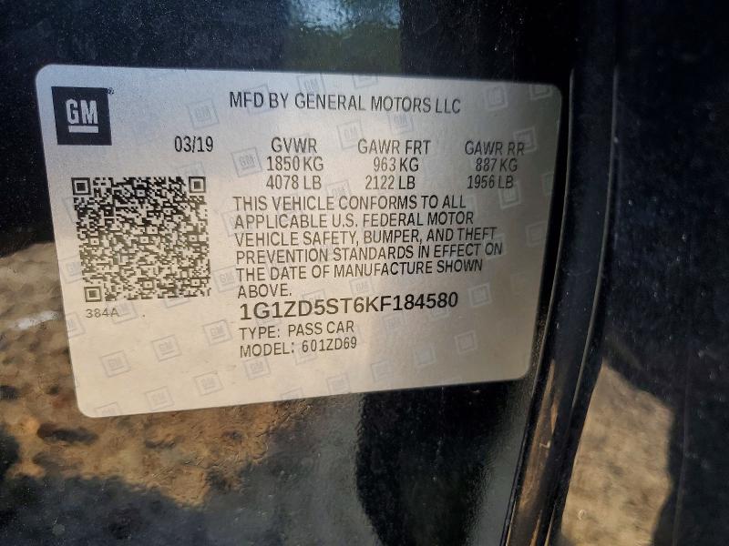 Продажа на аукционе авто 2019 Chevrolet Malibu, vin: 1G1ZD5ST6KF184580, номер лота: 59548556