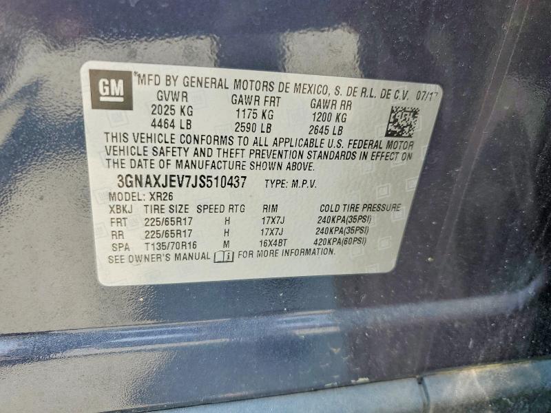 Продажа на аукционе авто 2018 Chevrolet Equinox, vin: 3GNAXJEV7JS510437, номер лота: 62306126