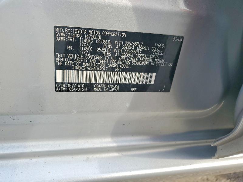 Продаж на аукціоні авто 2008 Toyota Rav4, vin: JTMBK31V686042017, номер лоту: 62911086
