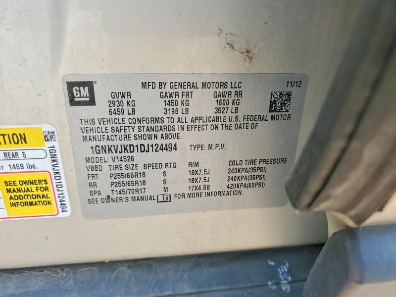2013 Chevrolet Traverse მანქანა იყიდება აუქციონზე, vin: 1GNKVJKD1DJ124494, აუქციონის ნომერი: 62280226