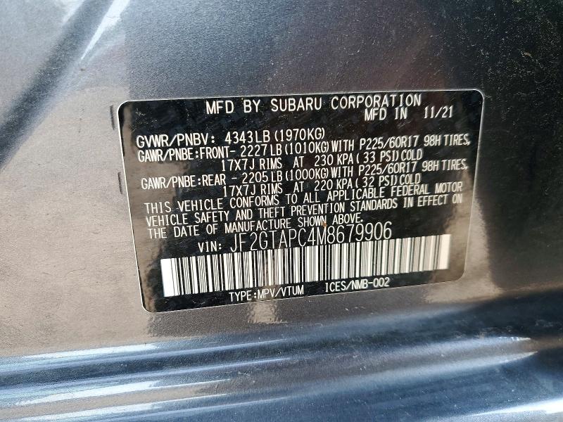 Aukcja sprzedaży 2021 Subaru Crosstrek, vin: JF2GTAPC4M8679906, numer aukcji: 61247456