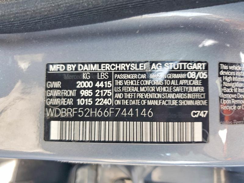2006 Mercedes-benz C მანქანა იყიდება აუქციონზე, vin: WDBRF52H66F744146, აუქციონის ნომერი: 62645186