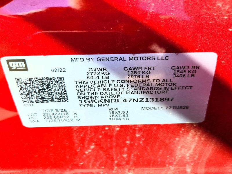 61359576 :رقم المزاد ، 1GKKNRL47NZ131897 vin ، 2022 Gmc Acadia مزاد بيع