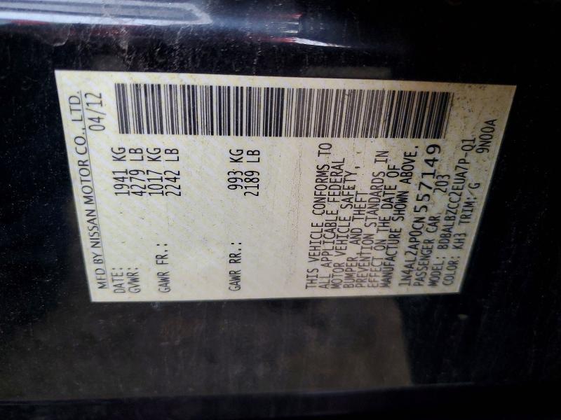 2012 Nissan Altima მანქანა იყიდება აუქციონზე, vin: 1N4AL2AP0CN557149, აუქციონის ნომერი: 60401086