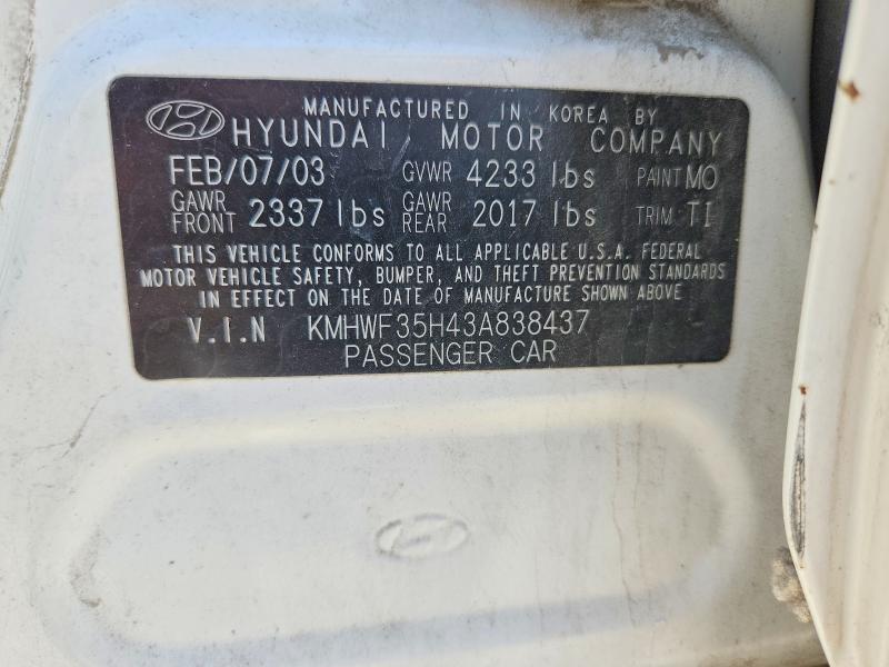 Продажа на аукционе авто 2003 Hyundai Sonata, vin: KMHWF35H43A838437, номер лота: 61746246