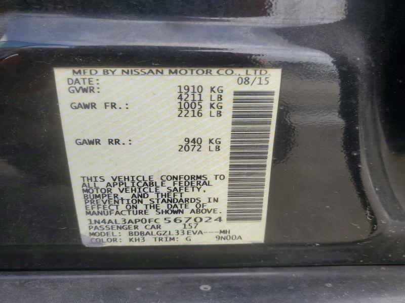Продажа на аукционе авто 2015 Nissan Altima, vin: 1N4AL3AP0FC567024, номер лота: 61736036