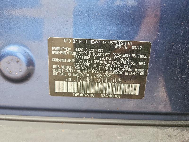 Aukcja sprzedaży 2012 Subaru Forester, vin: JF2SHBDC5CH461025, numer aukcji: 62459116