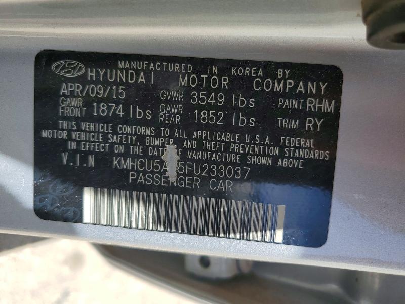 Продаж на аукціоні авто 2015 Hyundai Accent, vin: KMHCU5AE5FU233037, номер лоту: 59318976