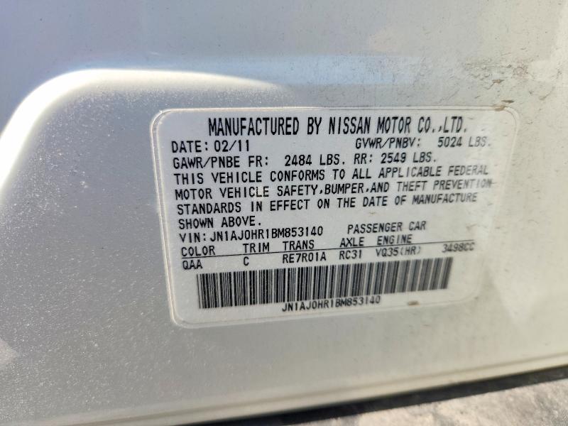 61007606 :رقم المزاد ، JN1AJ0HR1BM853140 vin ، 2011 Infiniti Ex35 مزاد بيع