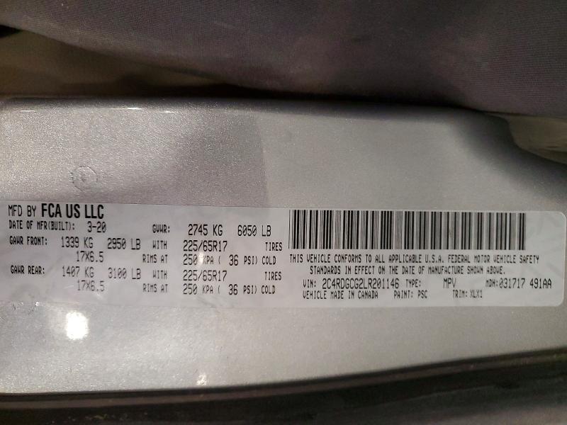 2020 Dodge Grand Caravan მანქანა იყიდება აუქციონზე, vin: 2C4RDGCG2LR201146, აუქციონის ნომერი: 59280636