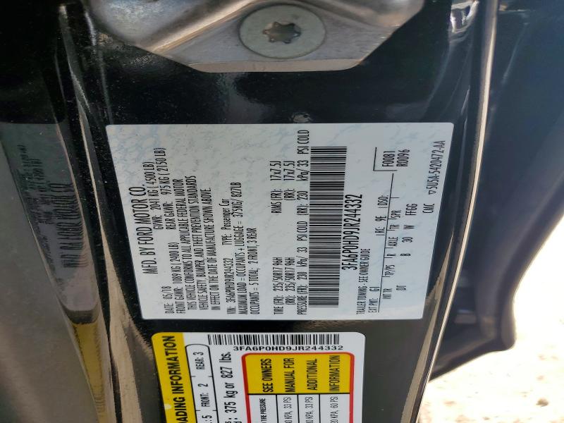 Aukcja sprzedaży 2018 Ford Fusion, vin: 3FA6P0HD9JR244332, numer aukcji: 62104406