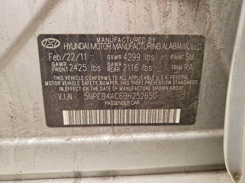 60552726 :رقم المزاد ، 5NPEB4AC6BH252650 vin ، 2011 Hyundai Sonata مزاد بيع