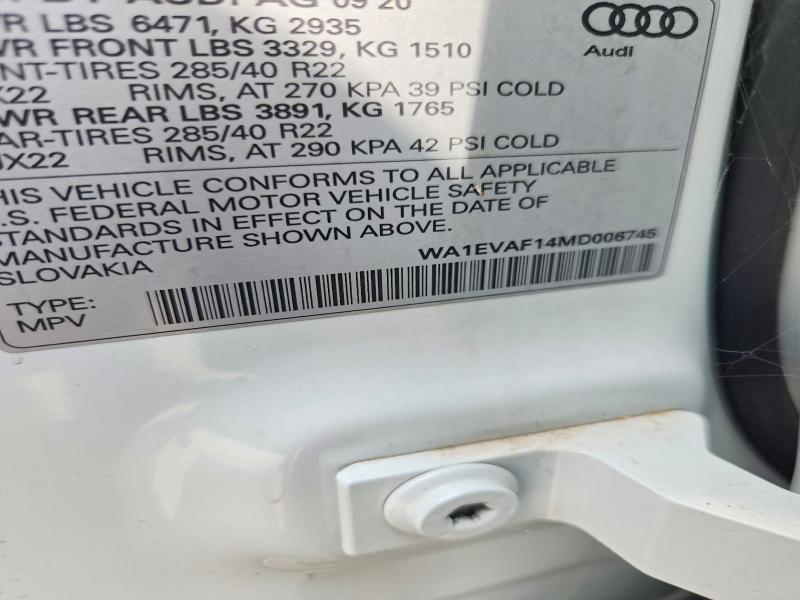 Aukcja sprzedaży 2021 Audi Q8, vin: WA1EVAF14MD006745, numer aukcji: 63167186