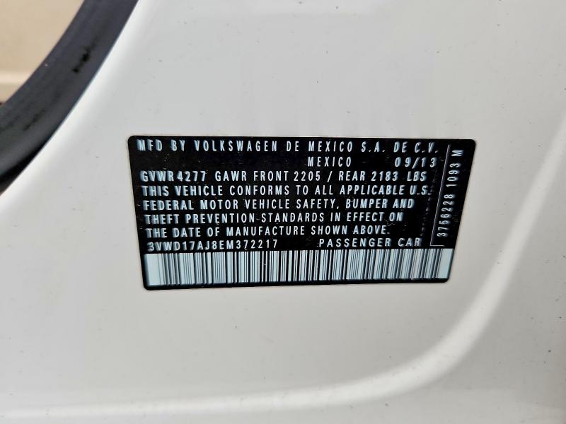 2014 Volkswagen Jetta მანქანა იყიდება აუქციონზე, vin: 3VWD17AJ8EM372217, აუქციონის ნომერი: 62805926