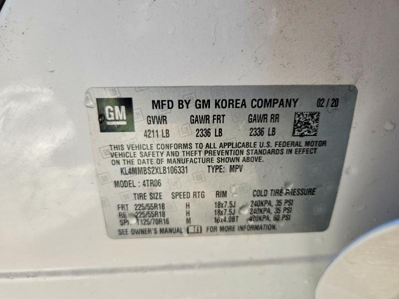 60014476 :رقم المزاد ، KL4MMBS2XLB106331 vin ، 2020 Buick Encore Gx مزاد بيع