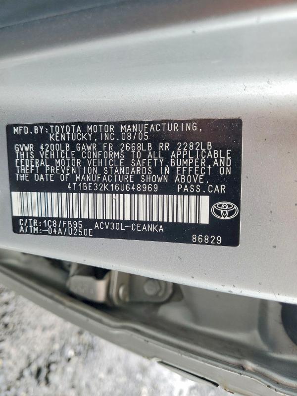 Aukcja sprzedaży 2006 Toyota Camry, vin: 4T1BE32K16U648969, numer aukcji: 60491296