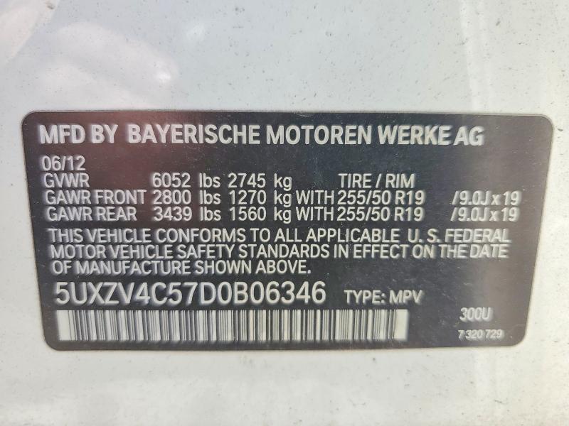 2013 Bmw X5 მანქანა იყიდება აუქციონზე, vin: 5UXZV4C57D0B06346, აუქციონის ნომერი: 61360926