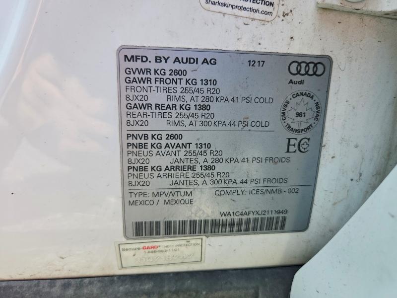 Продажа на аукционе авто 2018 Audi Sq5, vin: WA1C4AFYXJ2111949, номер лота: 61180756
