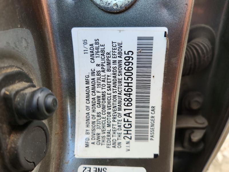 2006 Honda Civic მანქანა იყიდება აუქციონზე, vin: 2HGFA16846H506995, აუქციონის ნომერი: 63149616