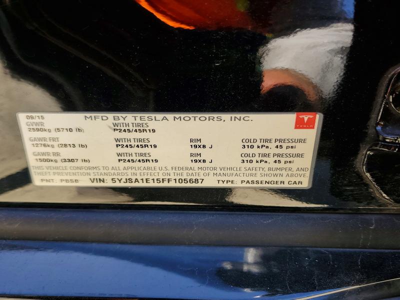 Продаж на аукціоні авто 2015 Tesla Model S, vin: 5YJSA1E15FF105687, номер лоту: 63193556