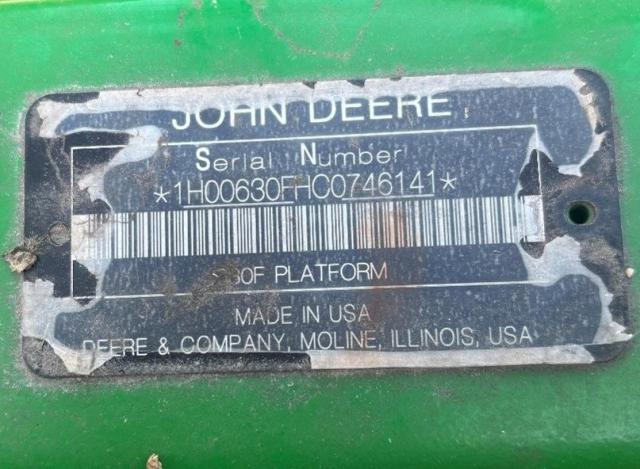 62213406 :رقم المزاد ، 1H00630FH00746141 vin ، 2012 John Deere 630f مزاد بيع