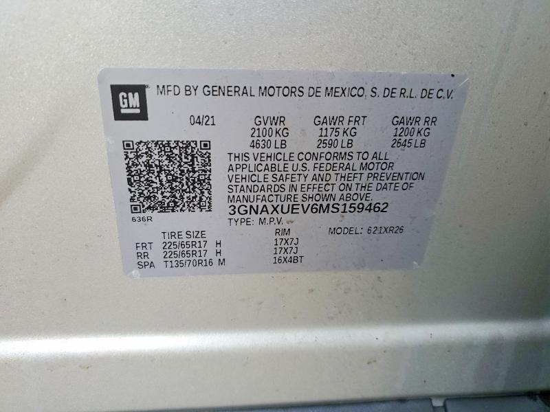 2021 Chevrolet Equinox მანქანა იყიდება აუქციონზე, vin: 3GNAXUEV6MS159462, აუქციონის ნომერი: 63198006