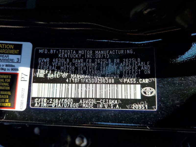 Продажа на аукционе авто 2013 Toyota Camry, vin: 4T1BF1FK5DU296388, номер лота: 59660646