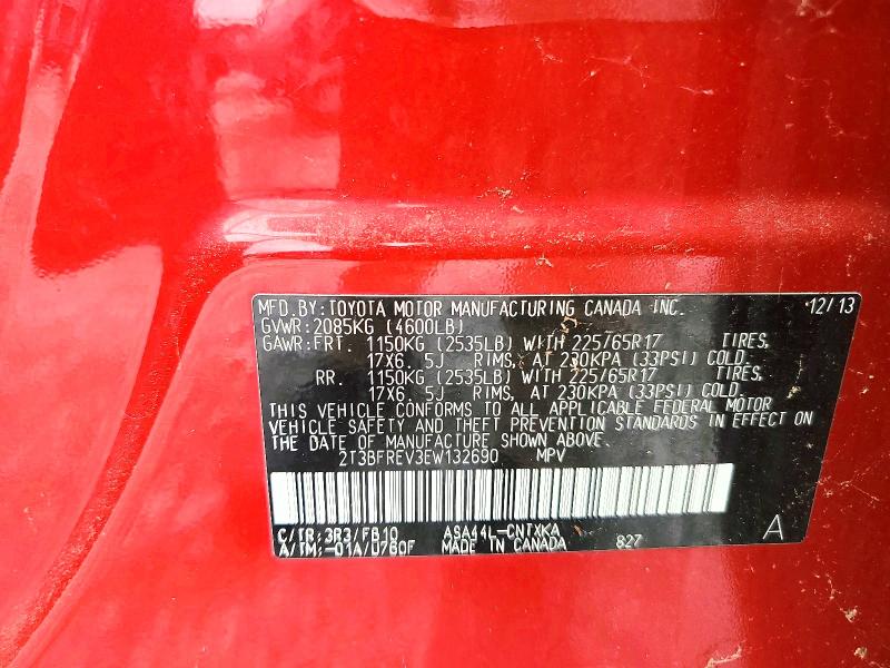 61013396 :رقم المزاد ، 2T3BFREV3EW132690 vin ، 2014 Toyota Rav4 مزاد بيع