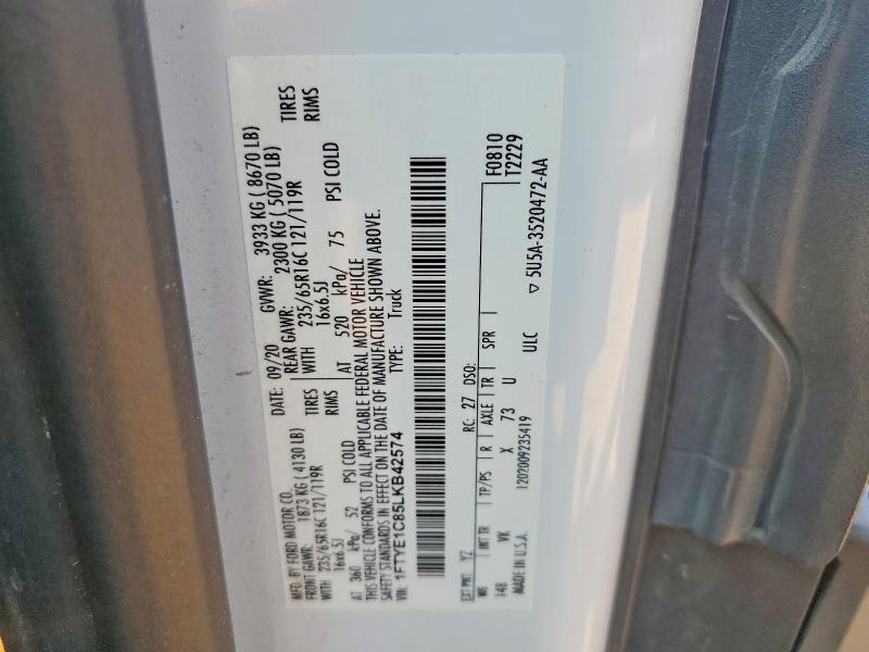 Продаж на аукціоні авто 2020 Ford Transit, vin: 1FTYE1C85LKB42574, номер лоту: 61466946