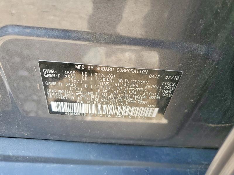 Продажа на аукционе авто 2018 Subaru Outback, vin: 4S4BSACC6J3311992, номер лота: 59645746