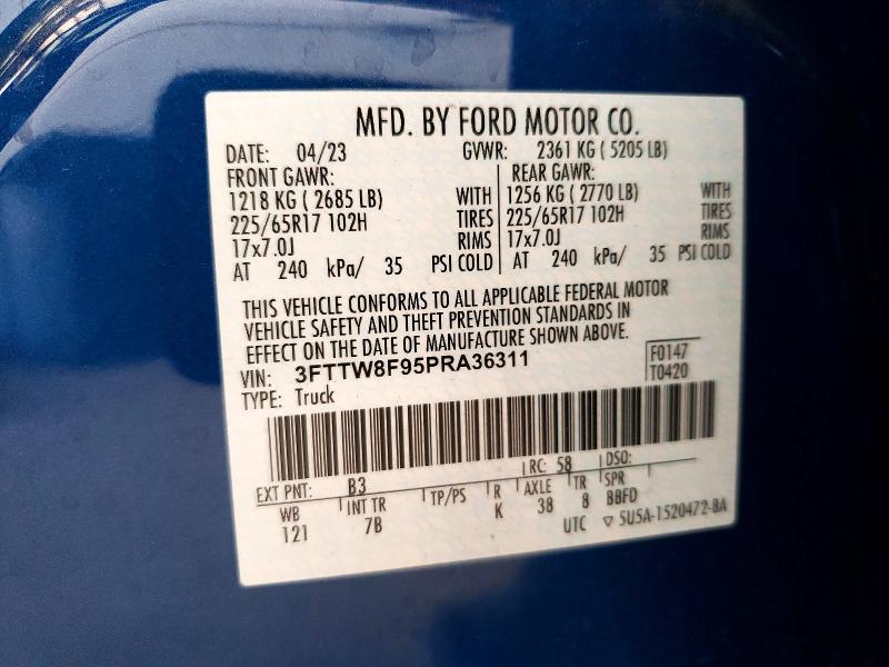 2023 Ford Maverick მანქანა იყიდება აუქციონზე, vin: 3FTTW8F95PRA36311, აუქციონის ნომერი: 61489326