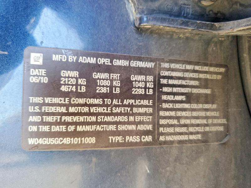 Продажа на аукционе авто 2011 Buick Regal, vin: W04GU5GC4B1011008, номер лота: 63422236