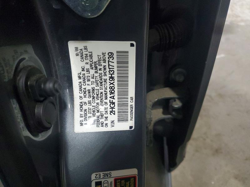 Aukcja sprzedaży 2009 Honda Civic, vin: 2HGFA168X9H317739, numer aukcji: 61962676