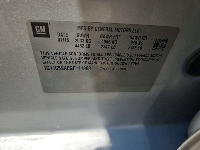 62489156 :رقم المزاد ، 1G11C5SA8GF111989 vin ، 2016 Chevrolet Malibu Limited مزاد بيع