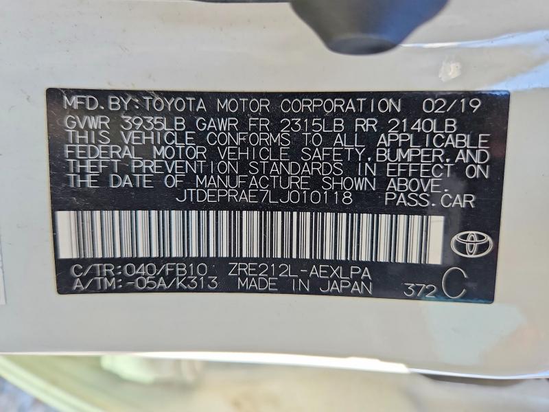 Продаж на аукціоні авто 2020 Toyota Corolla, vin: JTDEPRAE7LJ010118, номер лоту: 62526466