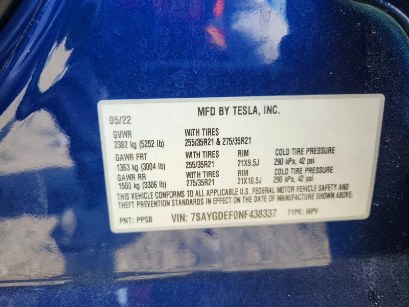 2022 Tesla Model Y მანქანა იყიდება აუქციონზე, vin: 7SAYGDEF0NF438337, აუქციონის ნომერი: 59251146