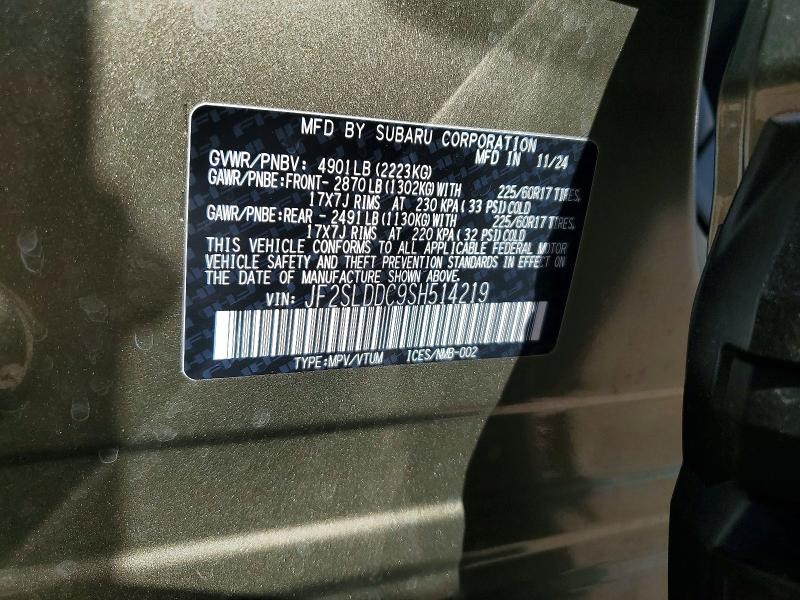 62068676 :رقم المزاد ، JF2SLDDC9SH514219 vin ، 2025 Subaru Forester مزاد بيع