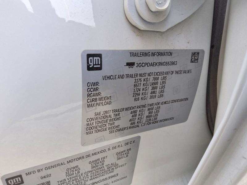 62045716 :رقم المزاد ، 3GCPDAEK9NG553963 vin ، 2022 Chevrolet Silverado مزاد بيع
