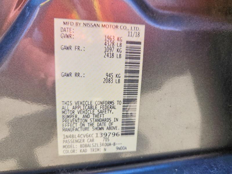 Продажа на аукционе авто 2019 Nissan Altima, vin: 1N4BL4CV6KC139796, номер лота: 60918216