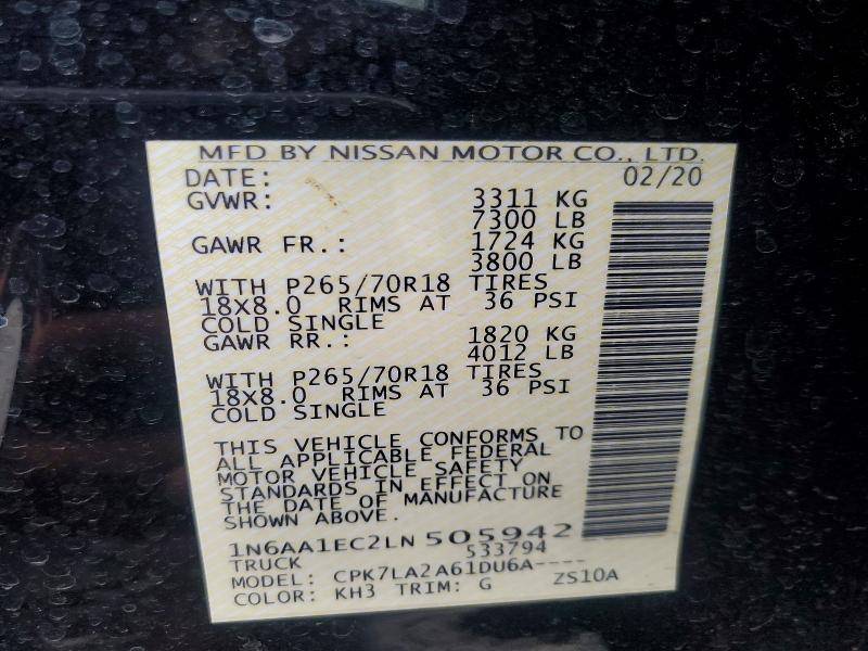 Aukcja sprzedaży 2020 Nissan Titan, vin: 1N6AA1EC2LN505942, numer aukcji: 61393016