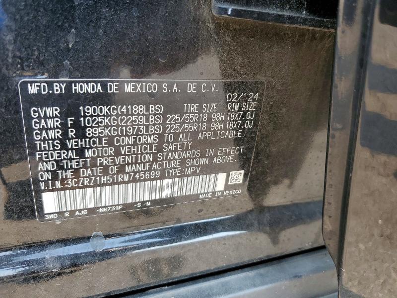 63133436 :رقم المزاد ، 3CZRZ1H51RM745699 vin ، 2024 Honda Hr-v مزاد بيع