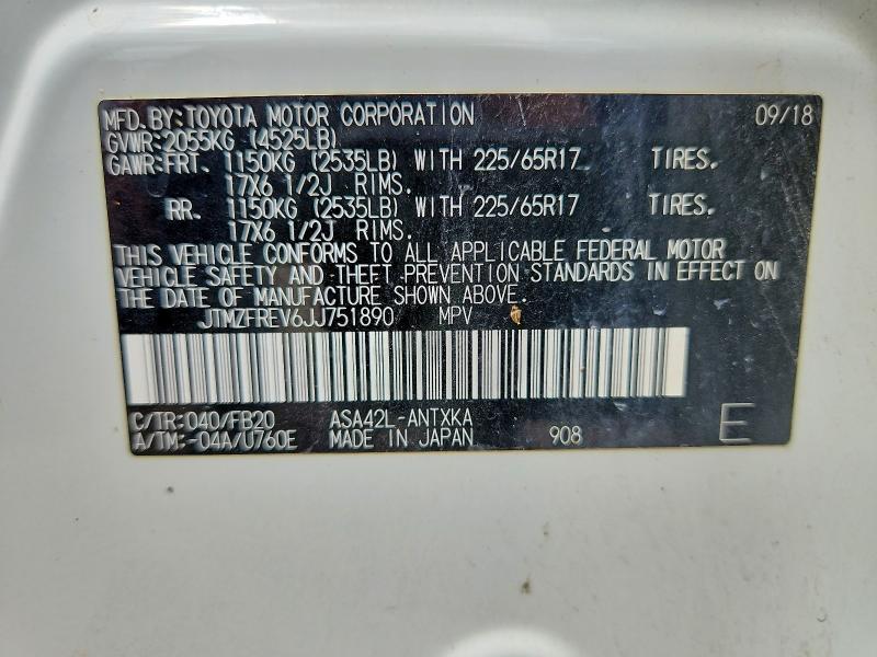 61232656 :رقم المزاد ، JTMZFREV6JJ751890 vin ، 2018 Toyota Rav4 Le مزاد بيع