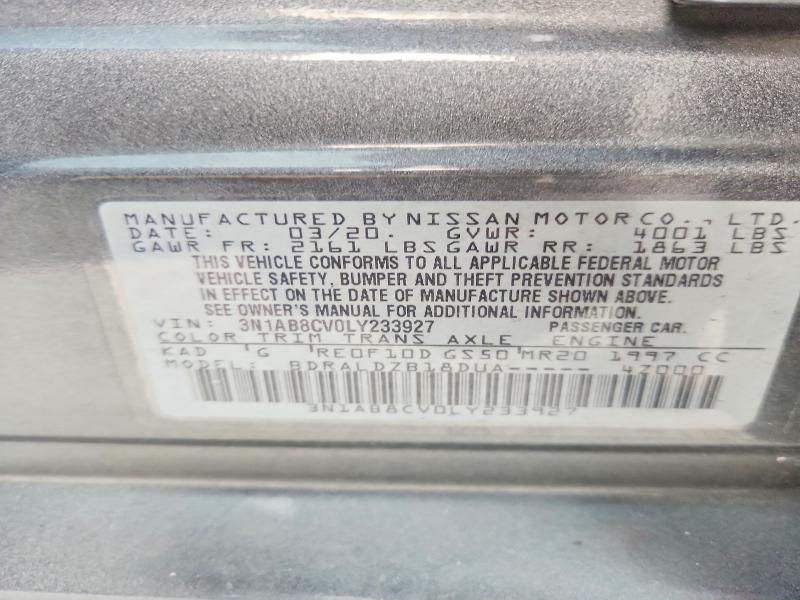 59726136 :رقم المزاد ، 3N1AB8CV0LY233927 vin ، 2020 Nissan Sentra مزاد بيع