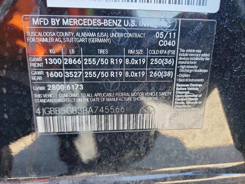 Aukcja sprzedaży 2011 Mercedes-benz Ml, vin: 4JGBB5GB3BA745566, numer aukcji: 60640266