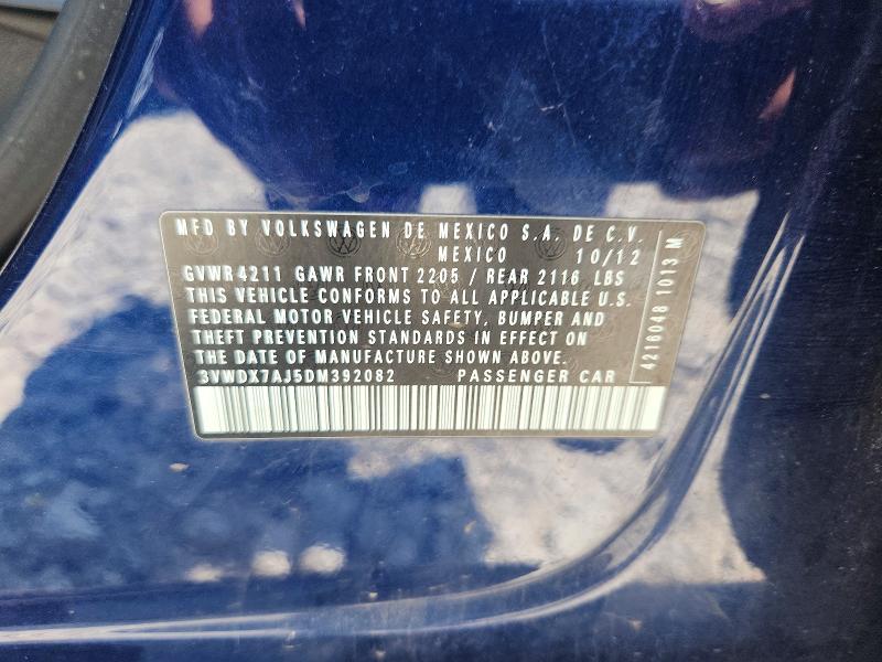 60208266 :رقم المزاد ، 3VWDX7AJ5DM392082 vin ، 2013 Volkswagen Jetta مزاد بيع